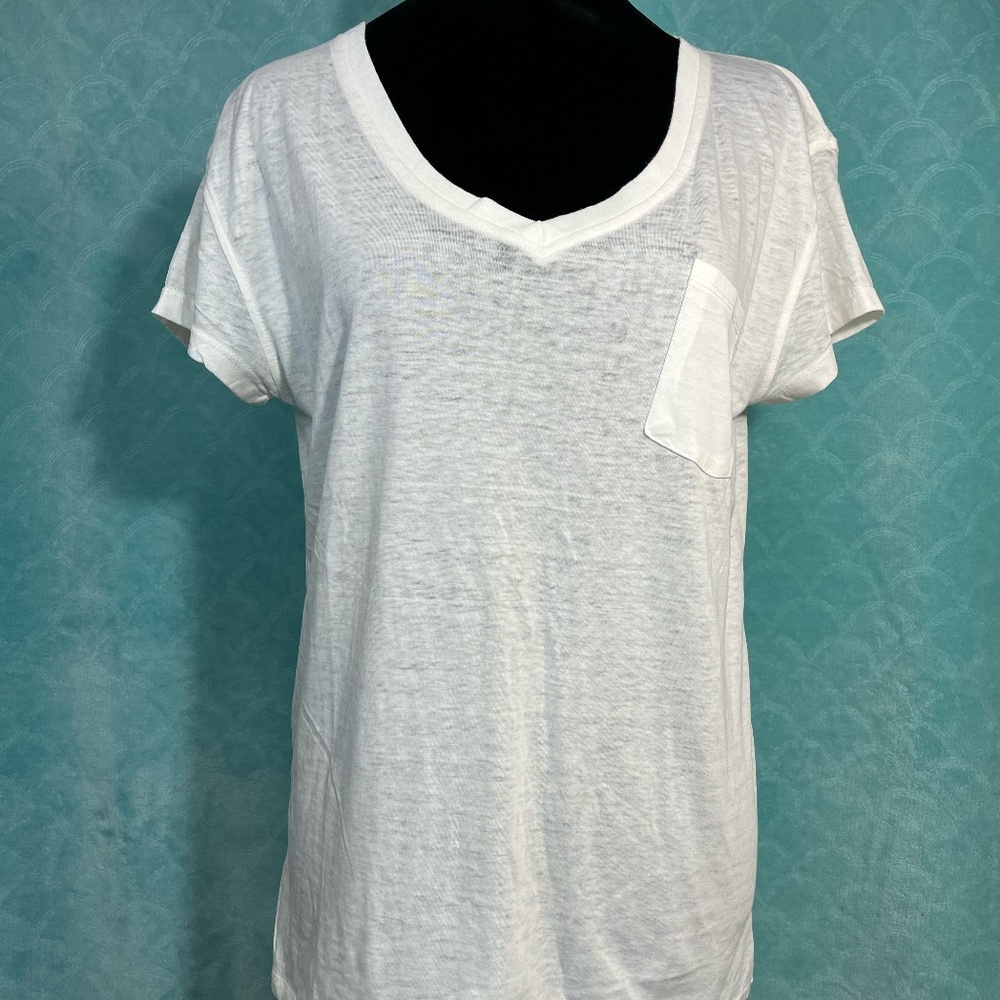 Exist White Casual V Neck Angled Pocket Short Sleeve Minimalist T Shirt -  Large